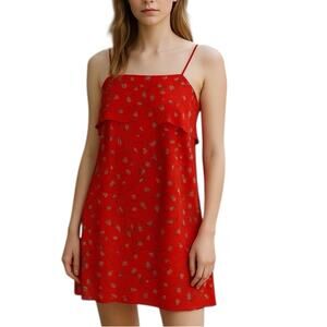 Tabitha Webb Red Daisy Ruffle Midi Sundress Halter High Low Size 2